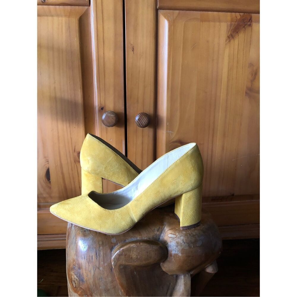 Marc Fisher Yellow Suede Block Heel Pumps